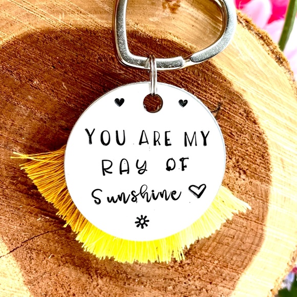 Lauren Brooke Shop Handbags - You are my ray of sunshine - Hand stamped gifts - Hand stamped keychain - Sun
